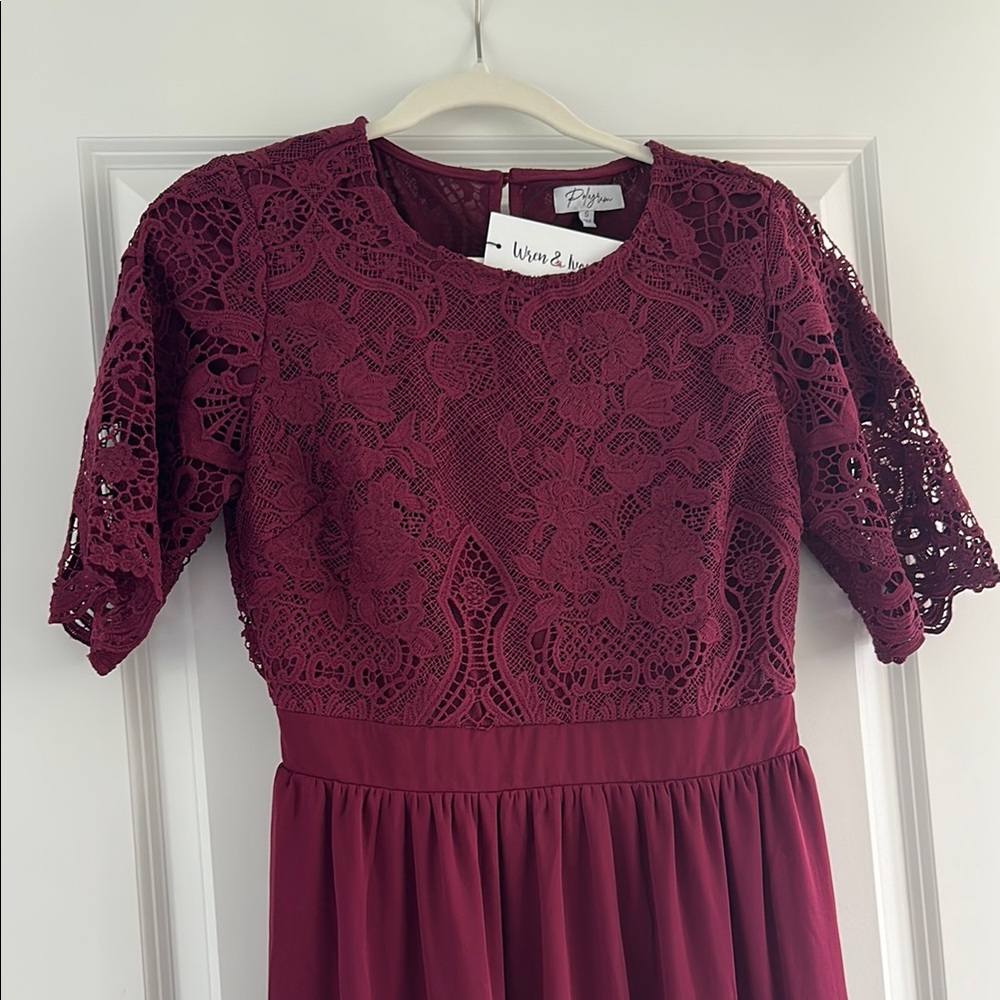 Polagram Burgundy Lace Maxi Dress